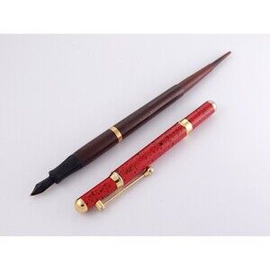 Sheaffer Desk Pen 14k Nib and No Brand Iridium Nib Red Vintage Fountain Pen Lot